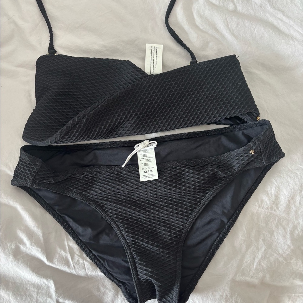 Anine Bing Black Textured Bikini Set